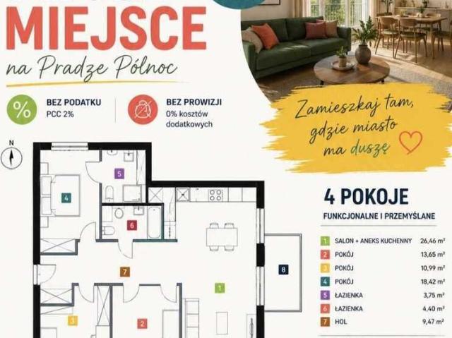 Przestronne 4 pokojowe mieszkanie z balkonem i 2 łazienkami