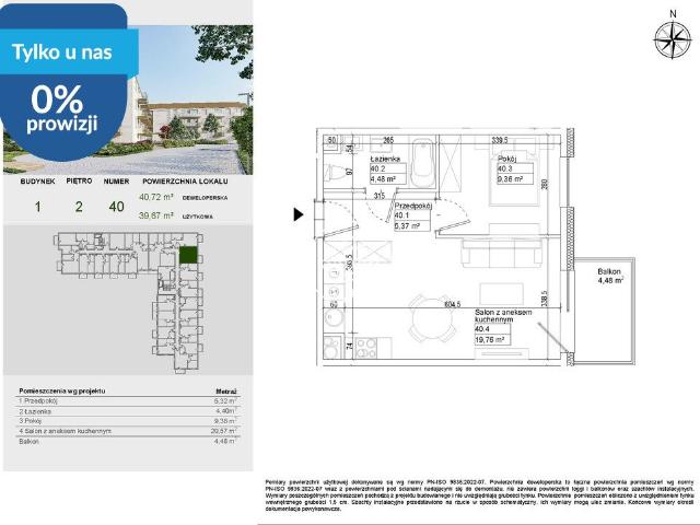 Przestronne 2 pokojowe mieszkanie 39,67 m² w Osielsku