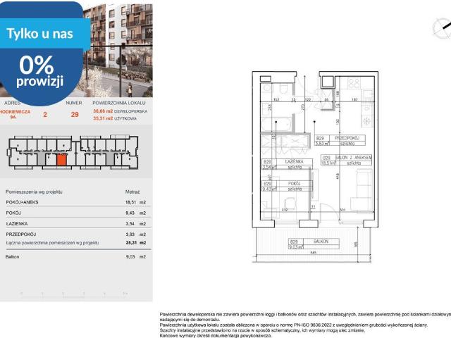 Przestronne 2 pokojowe mieszkanie w Bielawach 35,29 m²