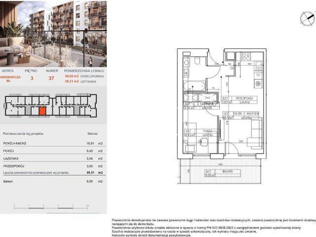 Do sprzedania przestronne 2 pokojowe mieszkanie 35,31 m² w Bielawach