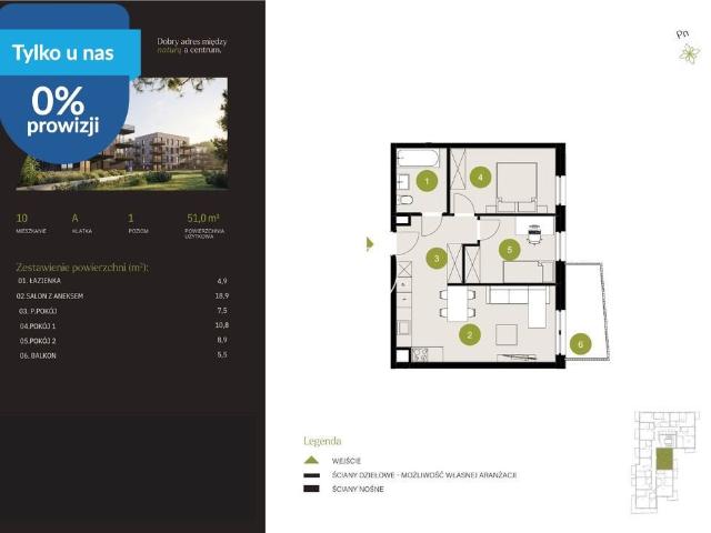 Przestronne 3 pokojowe mieszkanie 51 m2 na sprzedaż