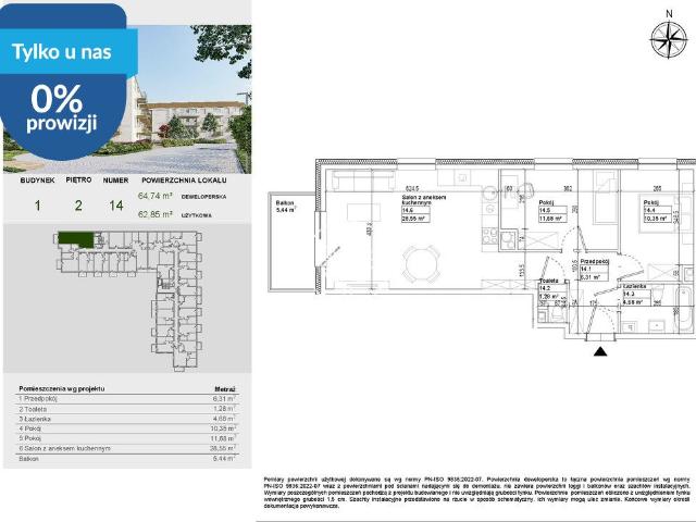 Przestronne 3 pokojowe mieszkanie 62,85 m2 w Osielsku