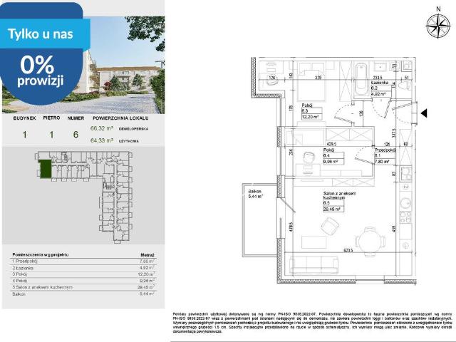 Przestronne 3 pokojowe mieszkanie 64,33 m² w Osielsku