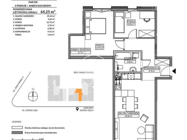 Przestronne 3 pokojowe mieszkanie z tarasem w Osielsku