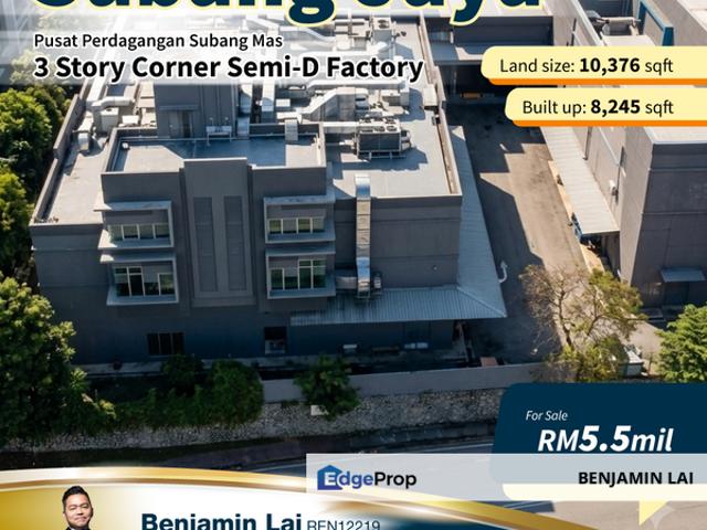Pusat Perdagangan Subang Mas, Subang Jaya 3 Story Corner Semi D Factory For Sale