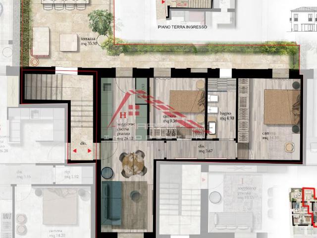 Quadrilocale con terrazzo a Cascina