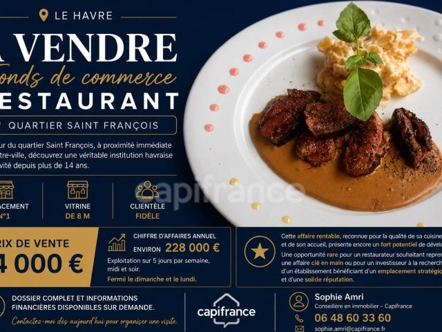 Quartier Saint François Le Havre* Fonds de commerce Restaurant 80 m² emplacement numéro 1, vitrine de 8 m