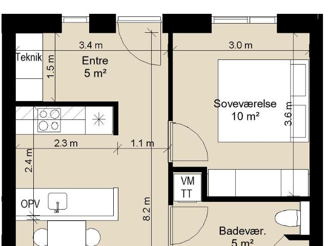 Rækkehus i et plan i moderne bofællesskab