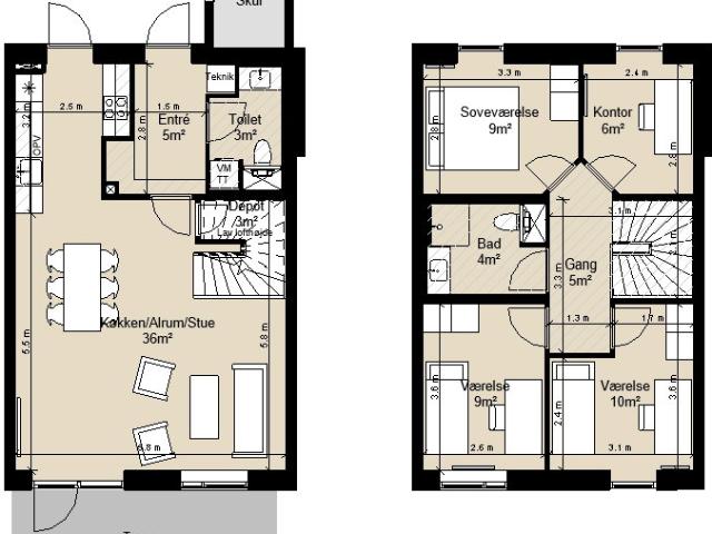 Rækkehus i to plan i moderne bofællesskab