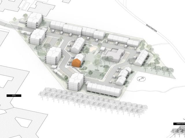Rækkehus i to plan i moderne bofællesskab