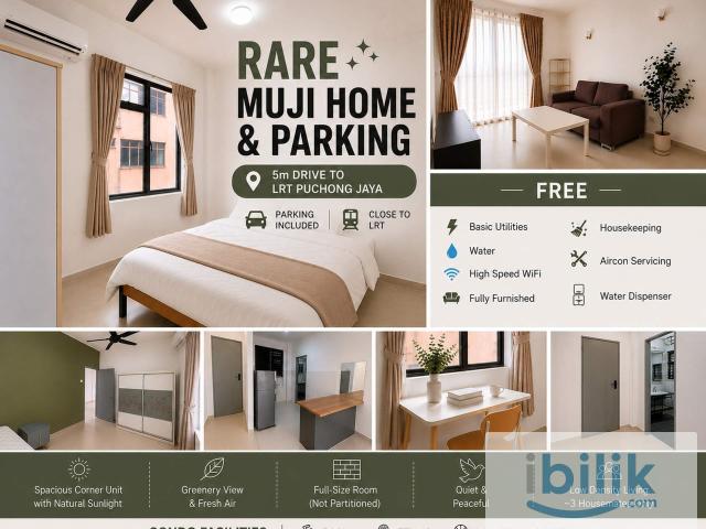 RARE NEW Shorterm Muji home & parking @ 5m drive to LRT Puchong Jaya ⚡