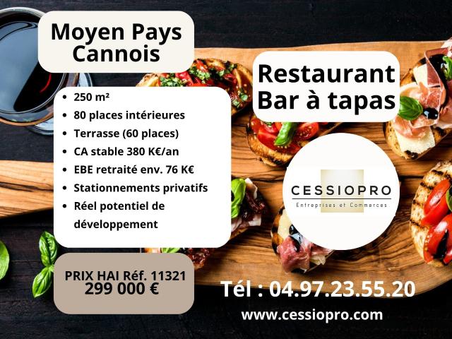 Restaurant, bar à tapas, ambiance festive soft Terrasse et parking privatifs Moyen pays Cannois