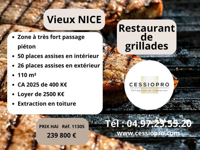 Restaurant de grillades 400 000 € de CA Vieux Nice
