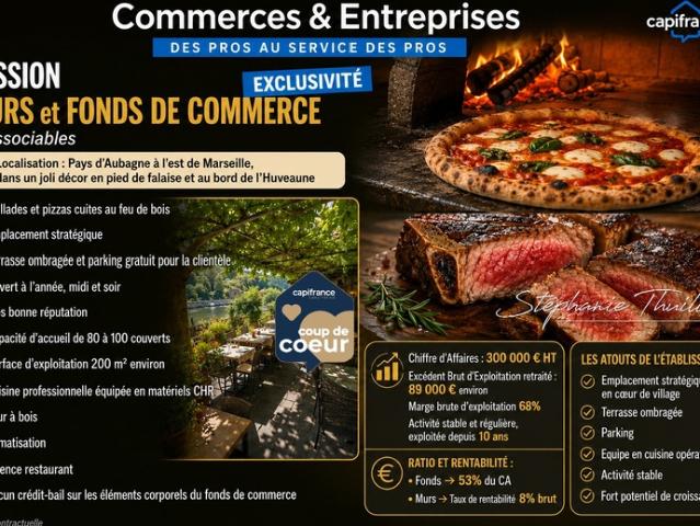 Restaurant Pizzeria Grillades Murs et Fonds de commerce à céder PAYS D'AUBAGNE 13