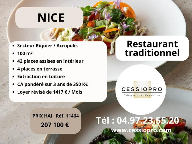 Restaurant Traditionnel 350 K€ de CA pondéré Secteur Riquier / Acropolis à Nice