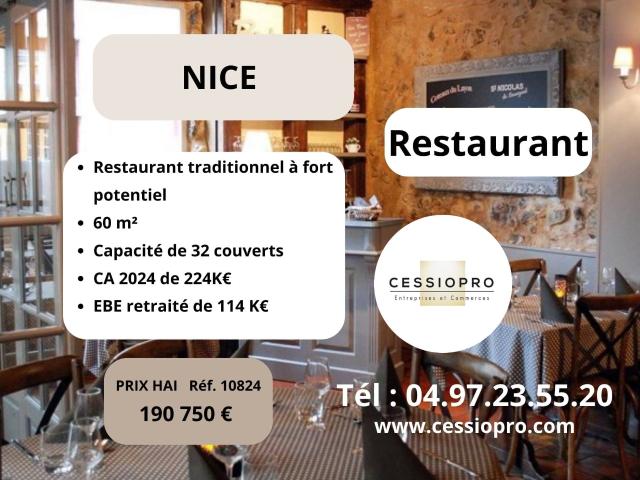 Restaurant traditionnel à fort potentiel de développement Emplacement stratégique en centre ville de Nice