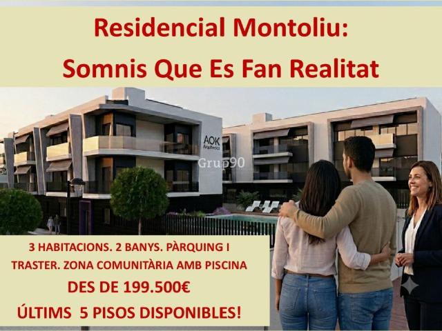 RESIDENCIAL MONTOLIU. PISO 3 HABITACIONES. CON PARKING Y TRASTERO. ZONA COMUNITARIA