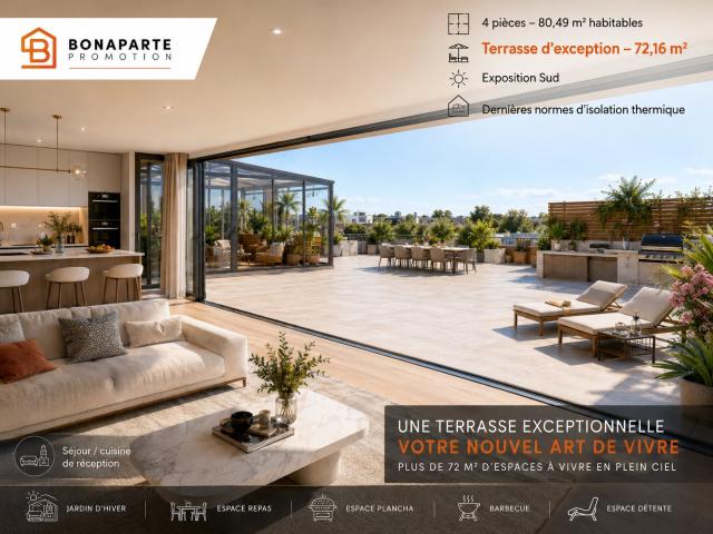 Retour a la vente !4 pieces ETAGE avec terrasse de 77m² plein sud 4 pièces, 84 m²