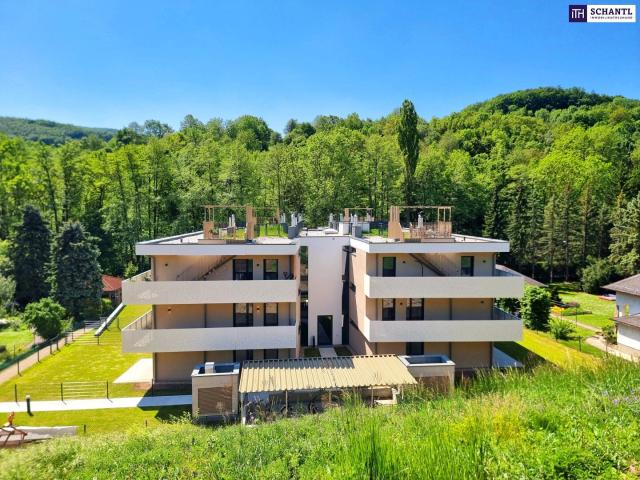 Riesenbalkon / Riesenfreude! TOP Neubauwohnung mit viel Freiraum! Traumhafte Rundum Terrasse + Ideale Raumaufteilung + Grün wohin das Auge reicht + Luftwärmepumpe!