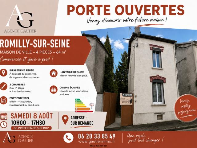 Romilly Sur Seine 4 pièces 64 m2 Terrain clos Commerces et gare a pied