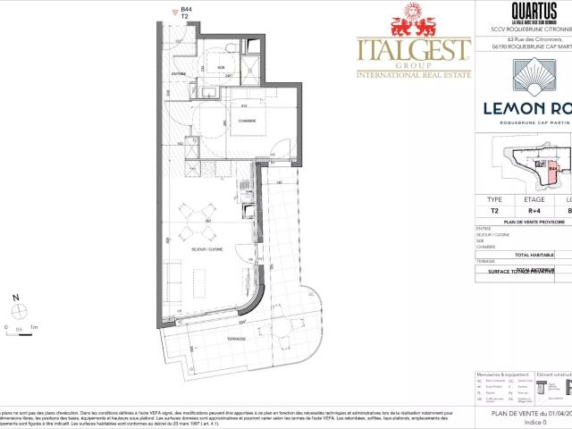 Roquebrune‑Cap‑Martin · T2 B44 – Lemon Roc · Appartement 2 pièces neuf avec grande terrasse, livraison 2028, frais de notaire réduits et parking inclus
