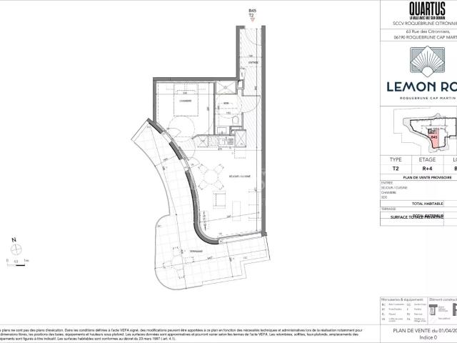 Roquebrune‑Cap‑Martin · T2 B45 – Lemon Roc · Appartement neuf avec grande terrasse, livraison fin 2028, frais de notaire réduits et parking inclus