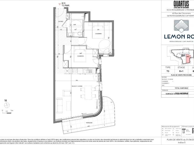 Roquebrune‑Cap‑Martin · T3 B15 – Lemon Roc · Appartement 3 pièces neuf avec terrasse, livraison fin 2028, frais de notaire réduits et deux parkings inclus
