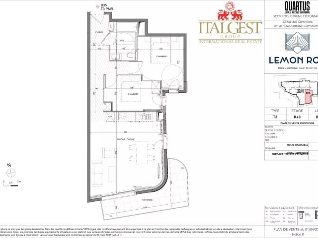 Roquebrune‑Cap‑Martin · T3 B35 – Lemon Roc · Appartement 3 pièces neuf avec terrasse, livraison 2028, frais de notaire réduits et 2 parkings inclus