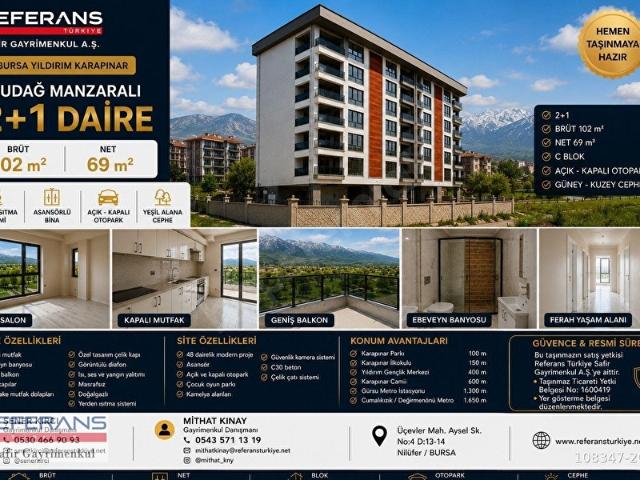 RT SAFİR^DEN KARAPINAR'DA ULUDAĞ MANZARALI SIFIR 2+1 LÜKS DAİRE