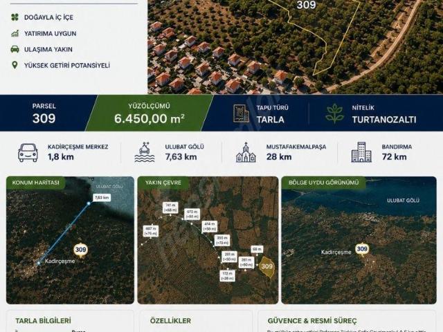 RT SAFİR'DEN BURSA MUSTAFAKEMALPAŞA KADİRÇEŞME MAHALLESİ'NDE SATILIK 6.450 m TARLA
