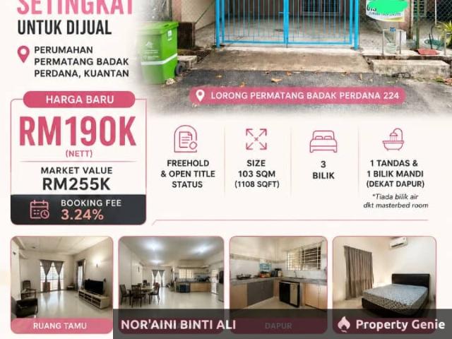 RUMAH TERES SETINGKAT UNTUK DIJUAL Perumahan Permatang Badak Perdana, Kuantan