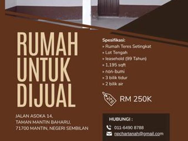 Rumah untuk dijual TAMAN MANTIN BAHARU