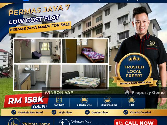 Rumah Pangsa Permas Jaya 7 Masai Low Cost Can Full Loan Garden View