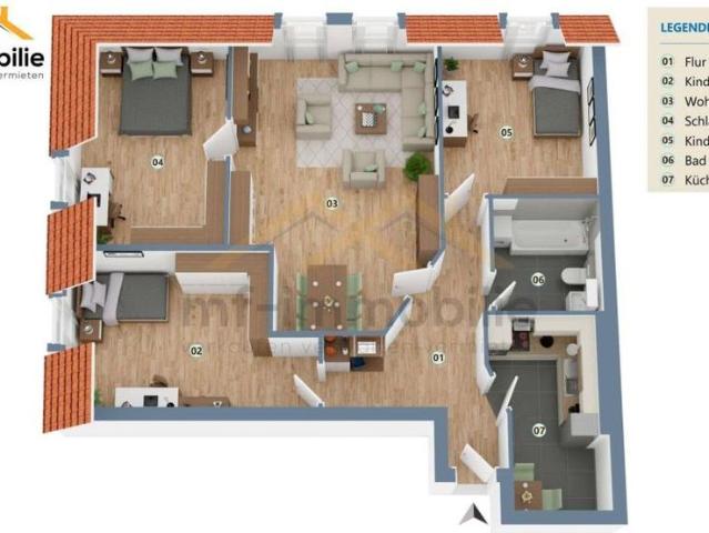 Schöne grosse 4 Raumwohnung 103 m², zentrales großes Wohnzimmer