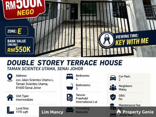 Scientex Utama Double Storey 100% Loan