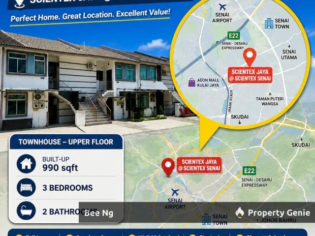 Scientex Jaya / Senai / Townhouse / Upper Floor / Full Loan