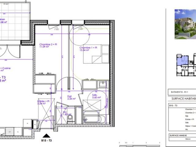 Sciez, appartement 3 pièces de 66,18 m2