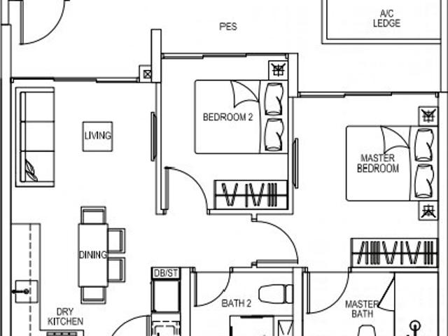 Sant Ritz Condominium For Sale, $1,350,000, 2 Bed 2 Bath 732 sqft $1,844.00 psf