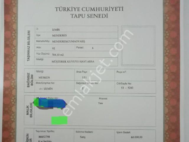 Sahibinden Menderes Merkezde Belediye Yakınında 2+1