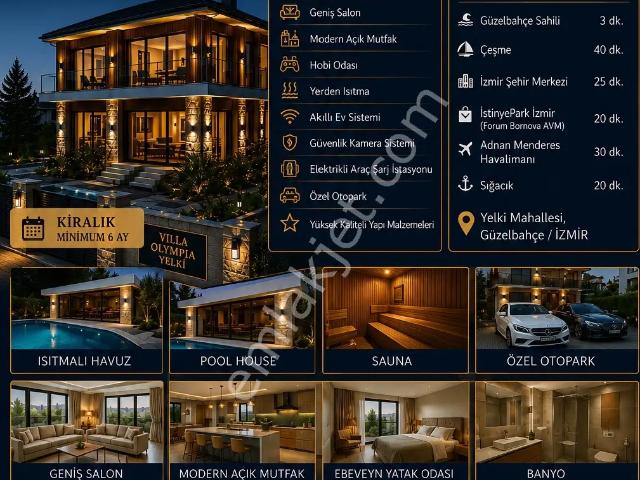 Sahibinden Güzelbahçe Yelki’de Özel Havuzlu, Eşyalı, 4 Suitli Lüks Villa