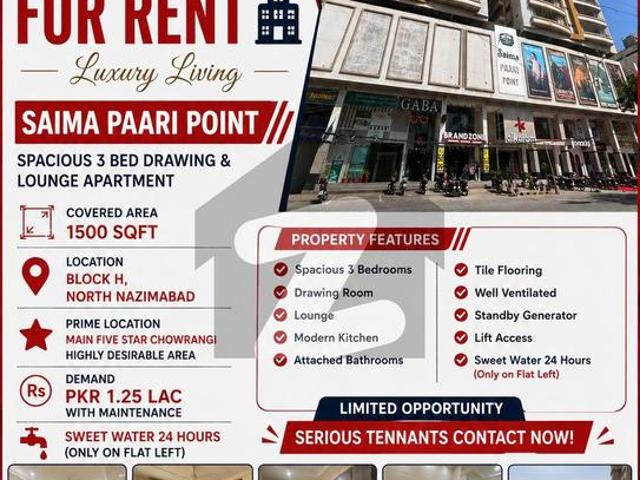 Saima Paari Point Flat For Rent North Nazimabad Block H