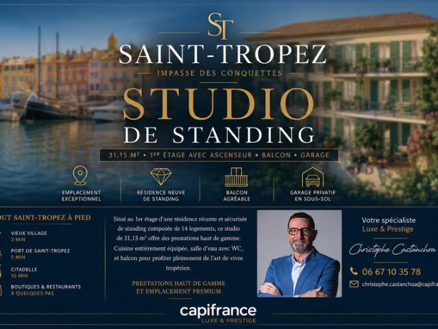 SAINT TROPEZ – PLACE DES LICES – STUDIO DE STANDING AVEC BALCON ET GARAGE