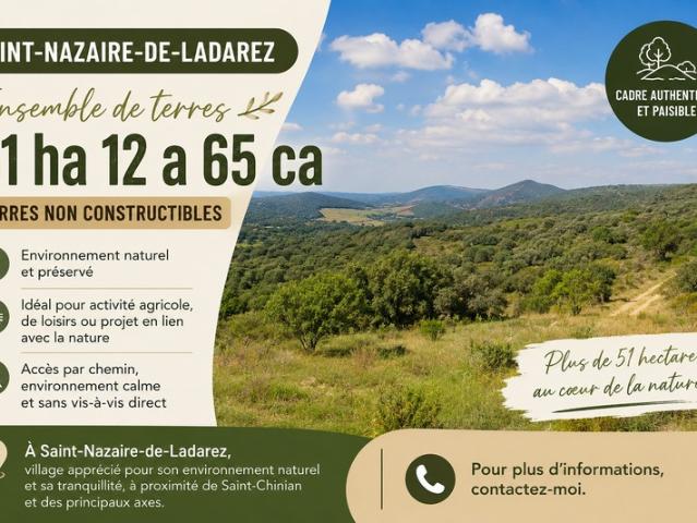 SAINT NAZAIRE DE LADAREZ 34 – Ensemble de terres de 51 ha 12 a 65 ca