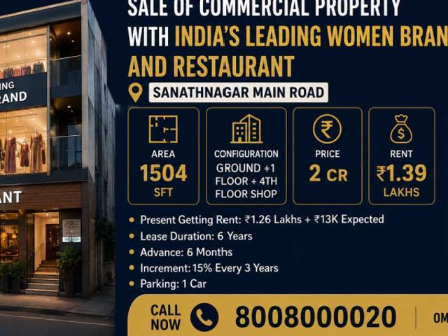 Sale of commercial property with Indian's leading women Brand and Restaurant at Sanathnagar main road