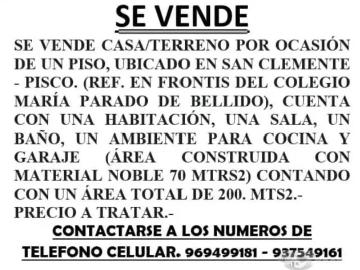 SE VENDE TERRENO POR OCASIÓN UN PISO