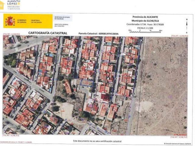 SE VENDE PARCELA URBANA EL ALTET, ZONA COOPERATIVA, NO LISTA PARA EDIFICAR, DENTRO DE AREA DE REPAR