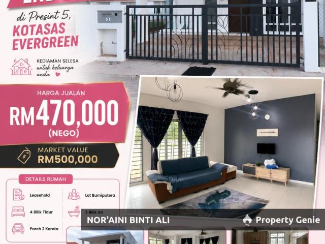 Semi D Setingkat End Lot di Presint 5, Kotasas Evergreen Harga jualan:RM470,000 Nego