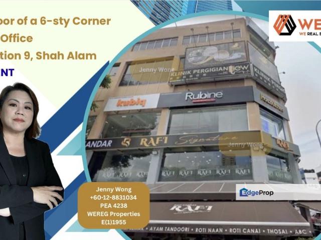 Section 9, Shah Alam, Selangor _ 4th Floor Of A 6 sty Corner Shop Office FOR RENT