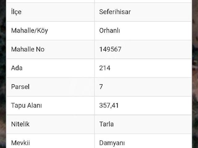 Seferihisar Orhanlı Mahallesi Yol Cepheli Satılık Tarla