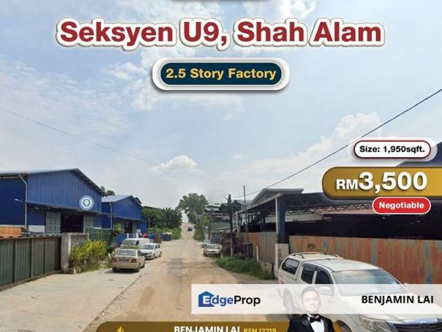 Seksyen U9, Shah Alam 2.5 Story Factory for Rent